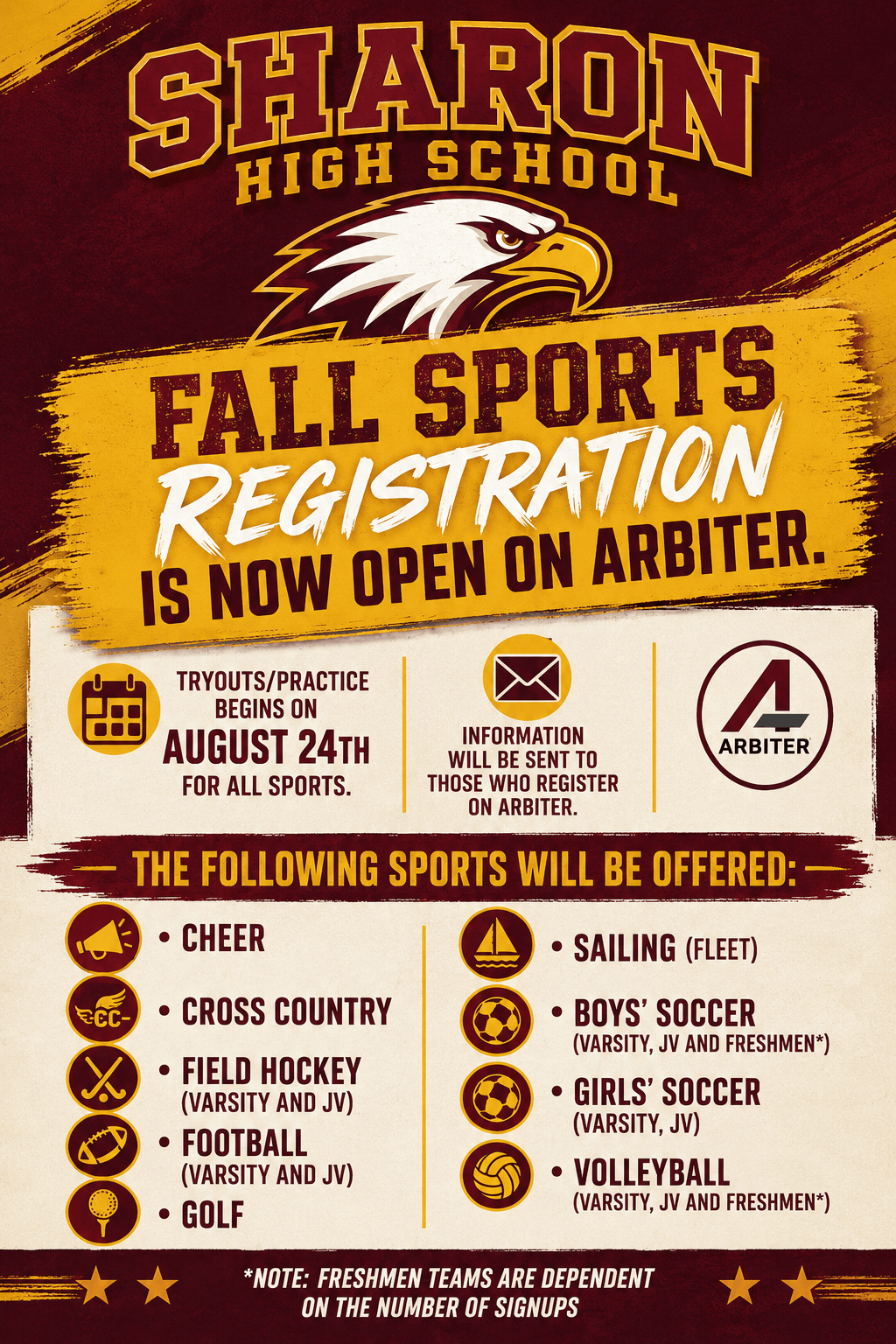 Tryouts for fall sports will be held the week of August 24th!